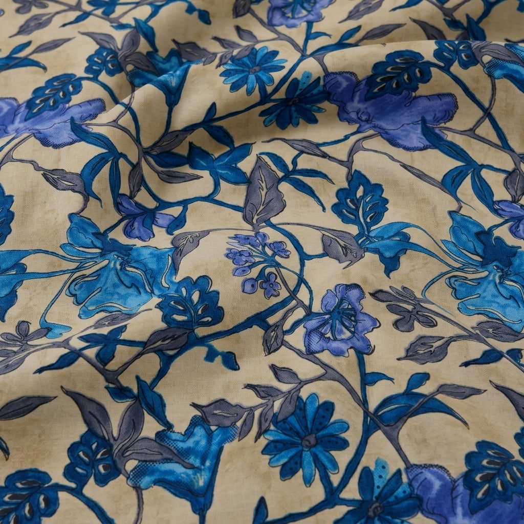 Swirled Floral Beige Floral Cotton Fabric