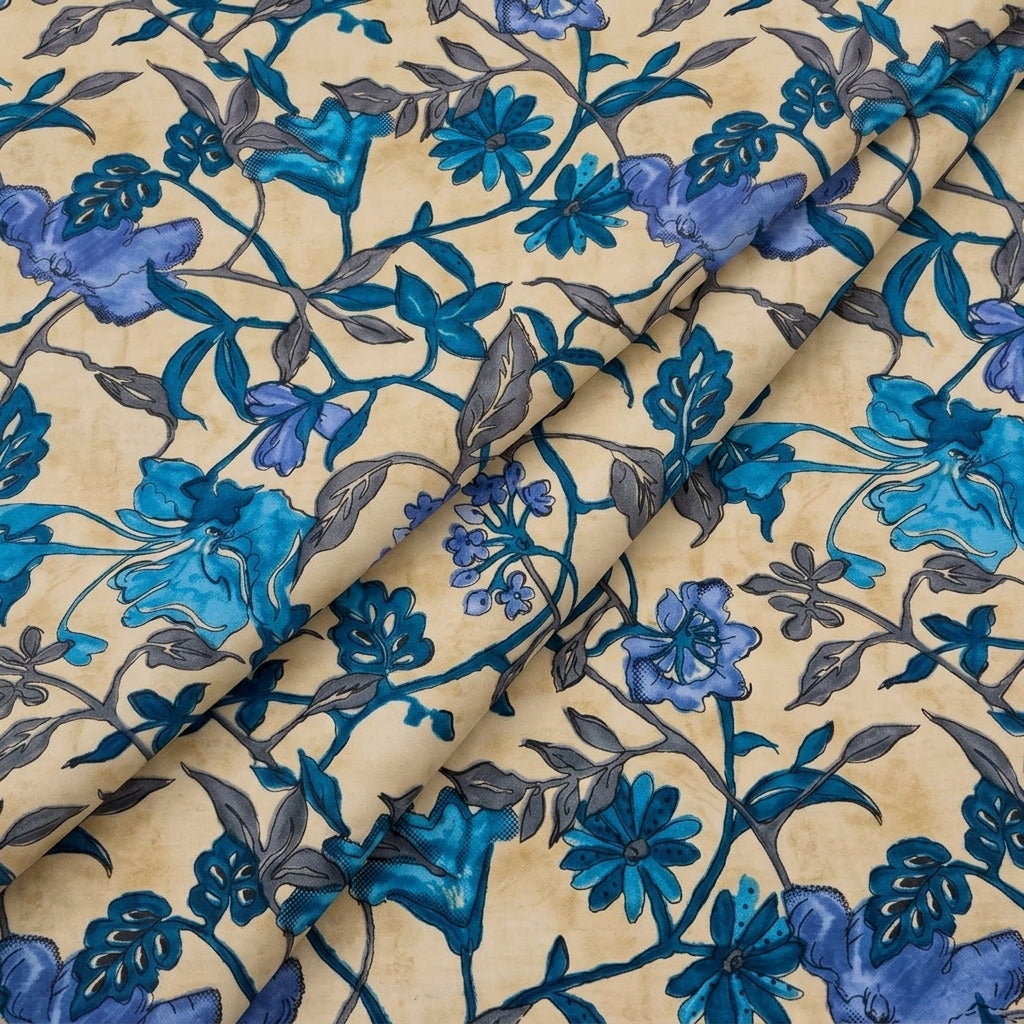 Folded Floral Beige Floral Cotton Fabric