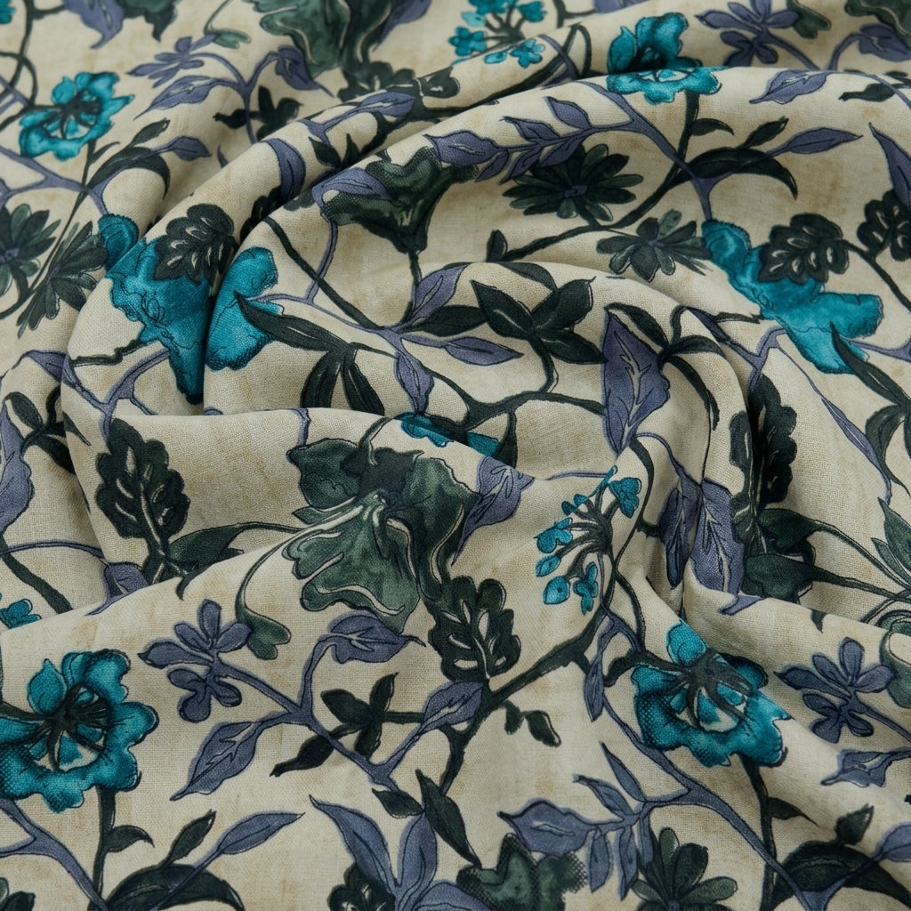 Swirled Floral Beige Floral Cotton Fabric