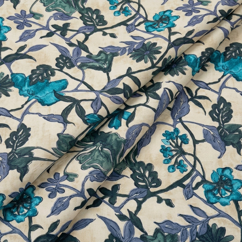 Folded Floral Beige Floral Cotton Fabric