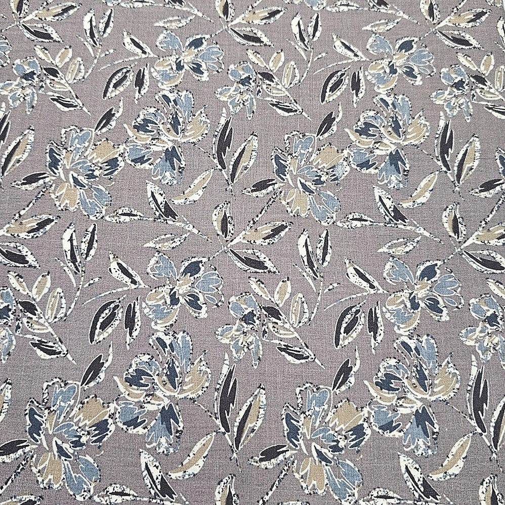 Grey Floral Cotton Fabric - EC13956 - EC13956 - Flat fabric