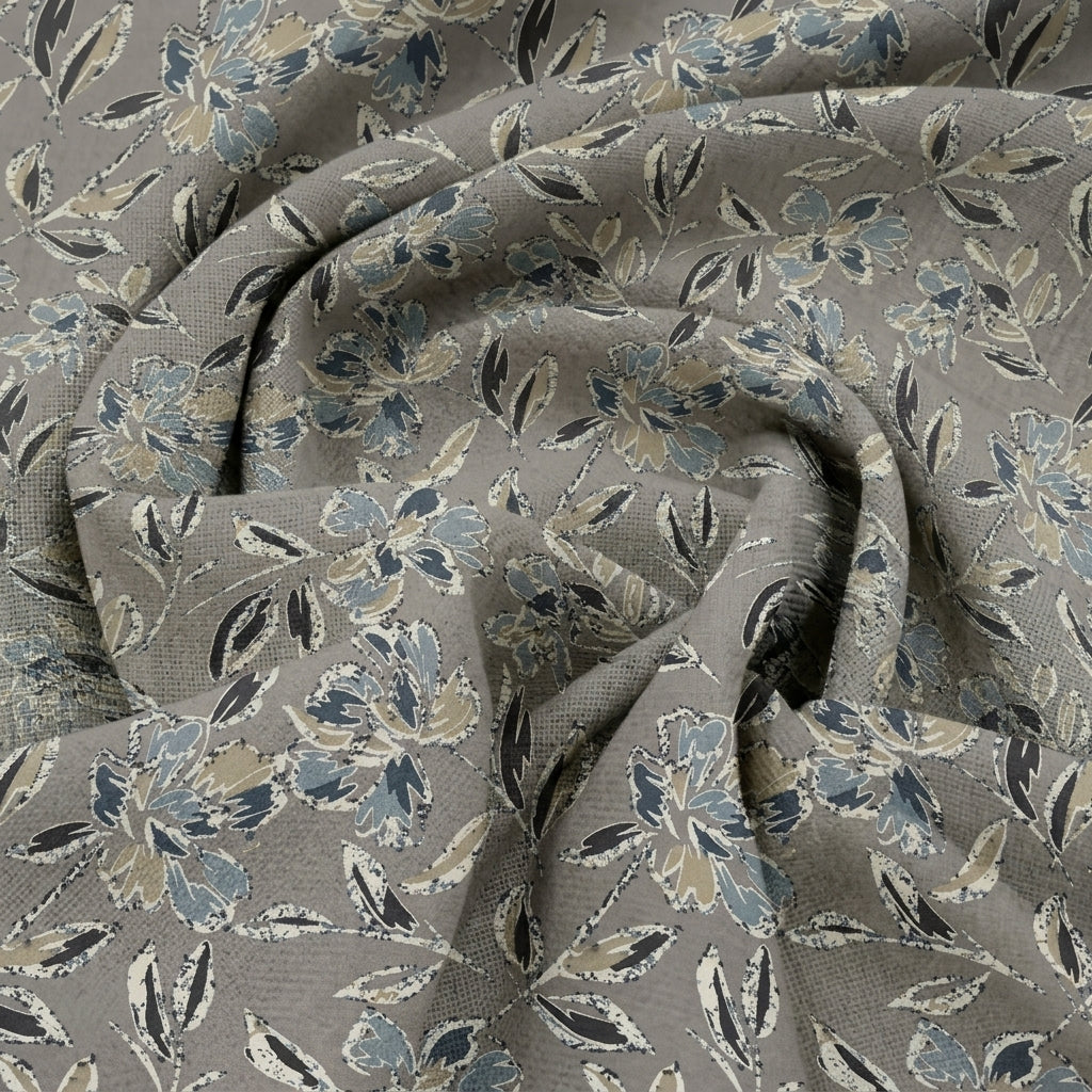 Swirled Floral Grey Floral Cotton Fabric