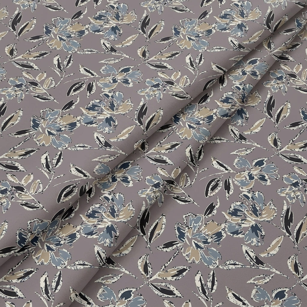 Folded Floral Grey Floral Cotton Fabric