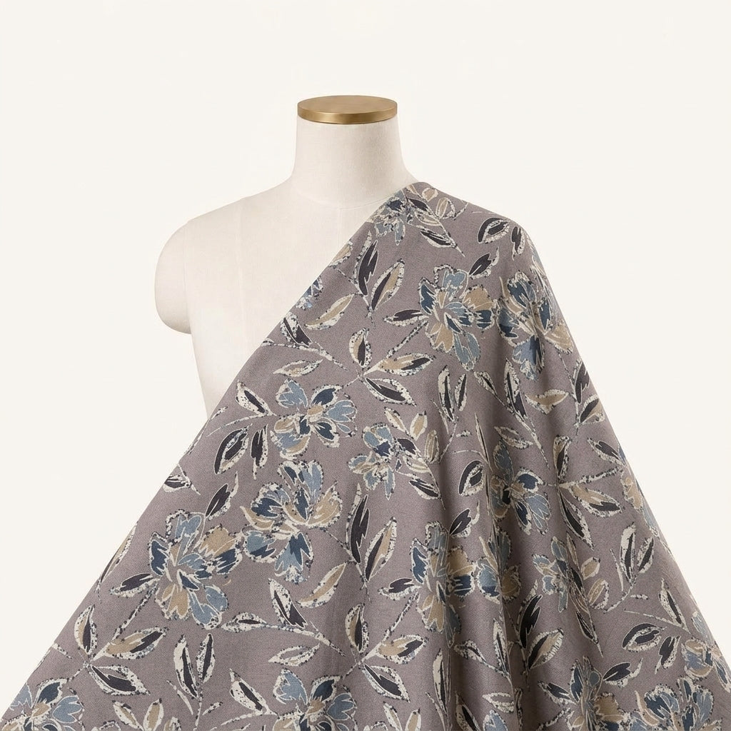 Floral Grey Floral Cotton Fabric Draped as a saree