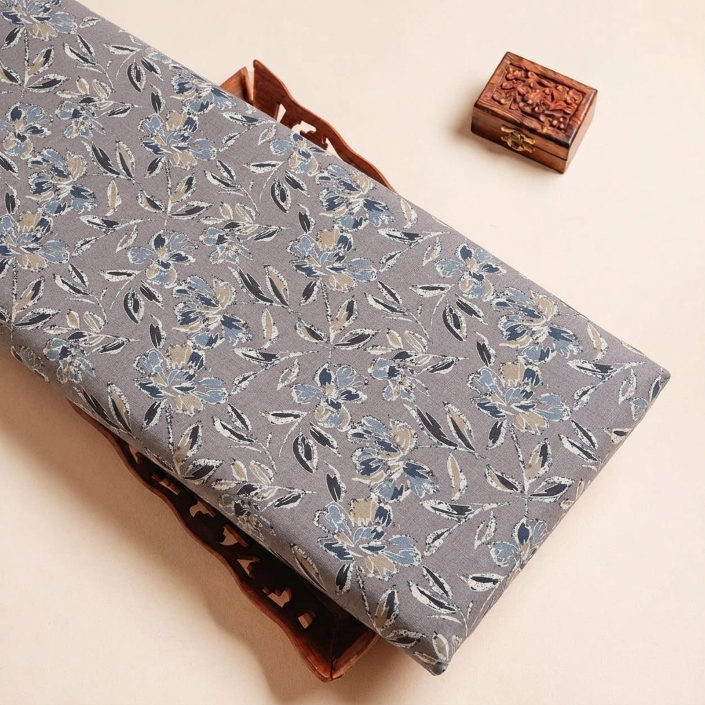 Folded Grey Floral Cotton Fabric Highlighting and Texture
