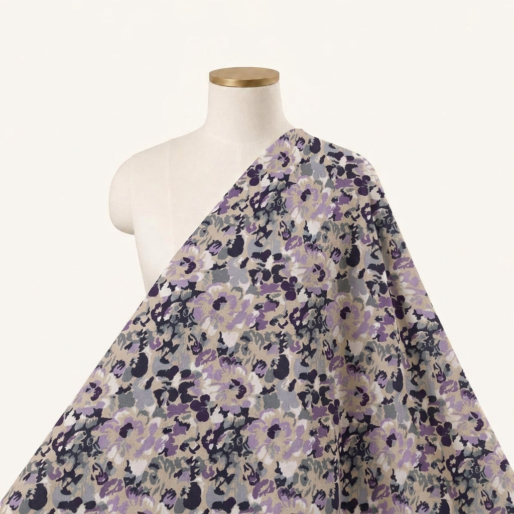 Floral Beige Floral Cotton Fabric Draped as a saree