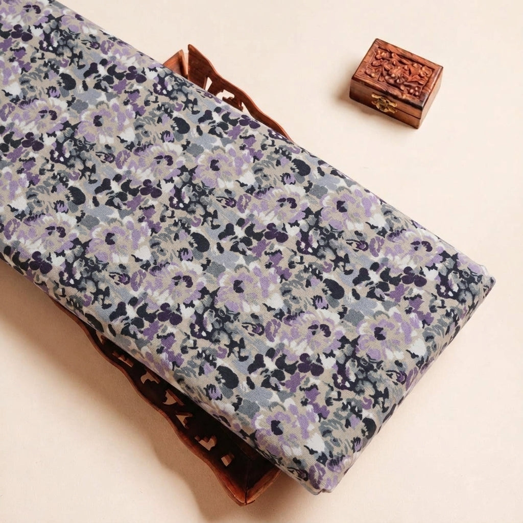 Folded Beige Floral Cotton Fabric Highlighting and Texture