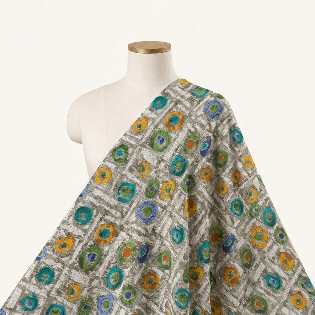Abstract Beige Abstract Cotton Fabric Draped as a saree