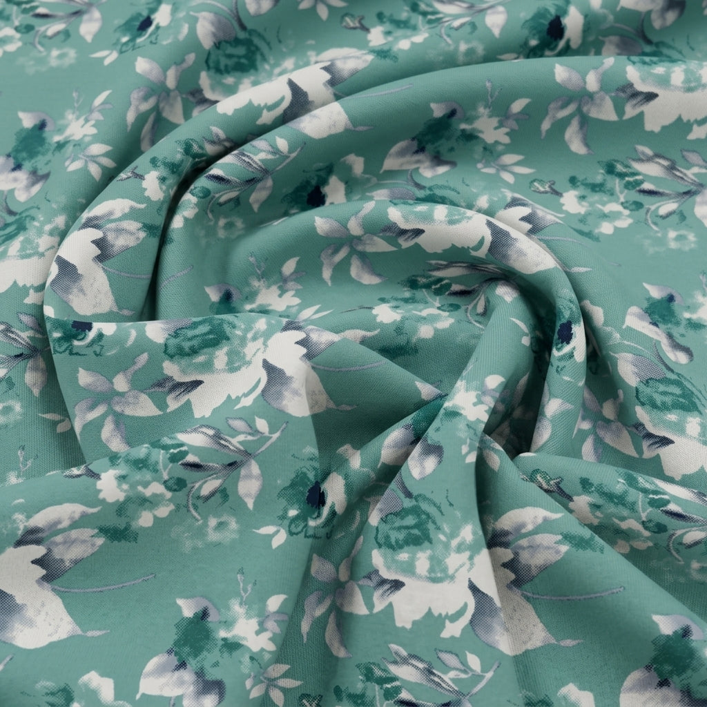 Swirled Floral Green Floral Cotton Fabric