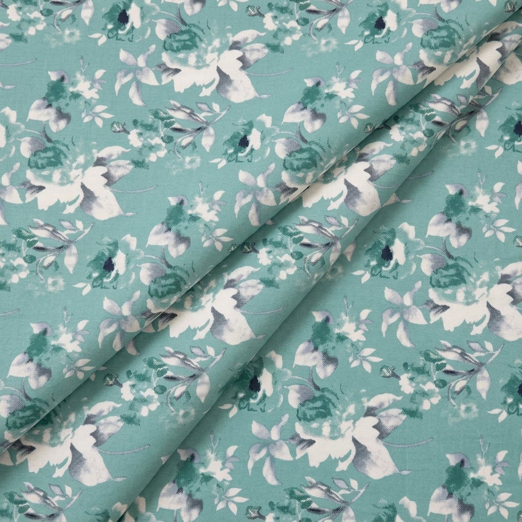 Folded Floral Green Floral Cotton Fabric