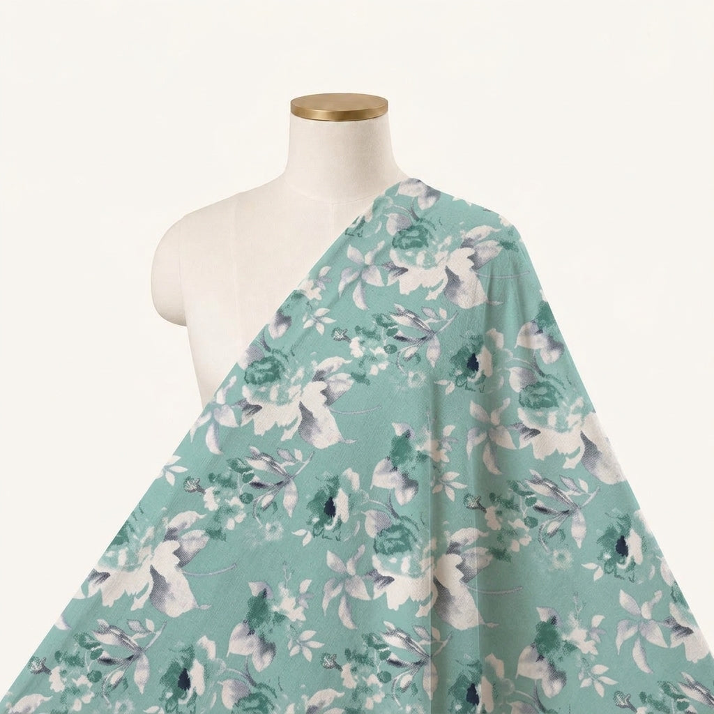 Floral Green Floral Cotton Fabric Draped as a saree