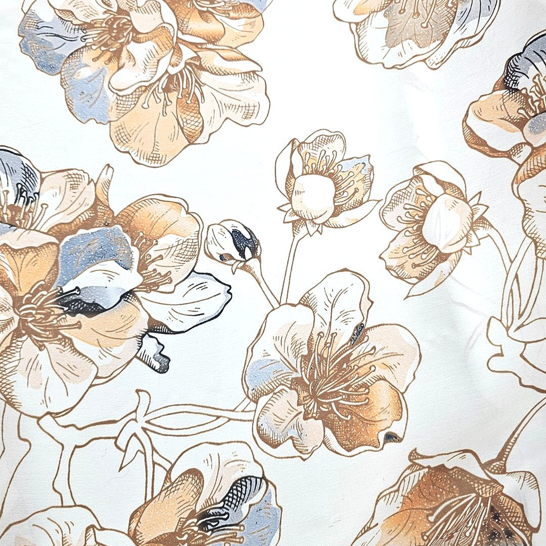 White Floral Satin Fabric - EC14032 - EC14032 - Flat fabric