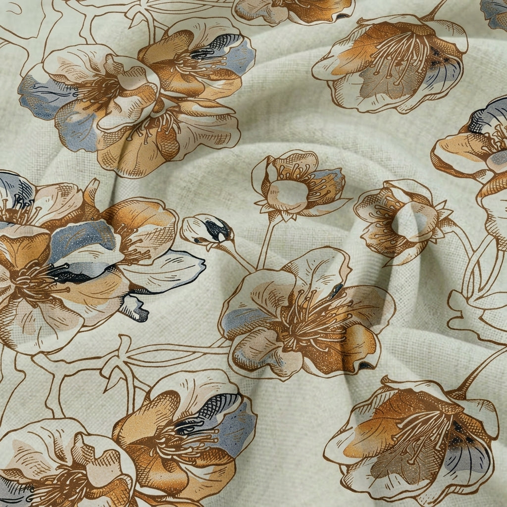 Swirled Floral White Floral Satin Fabric