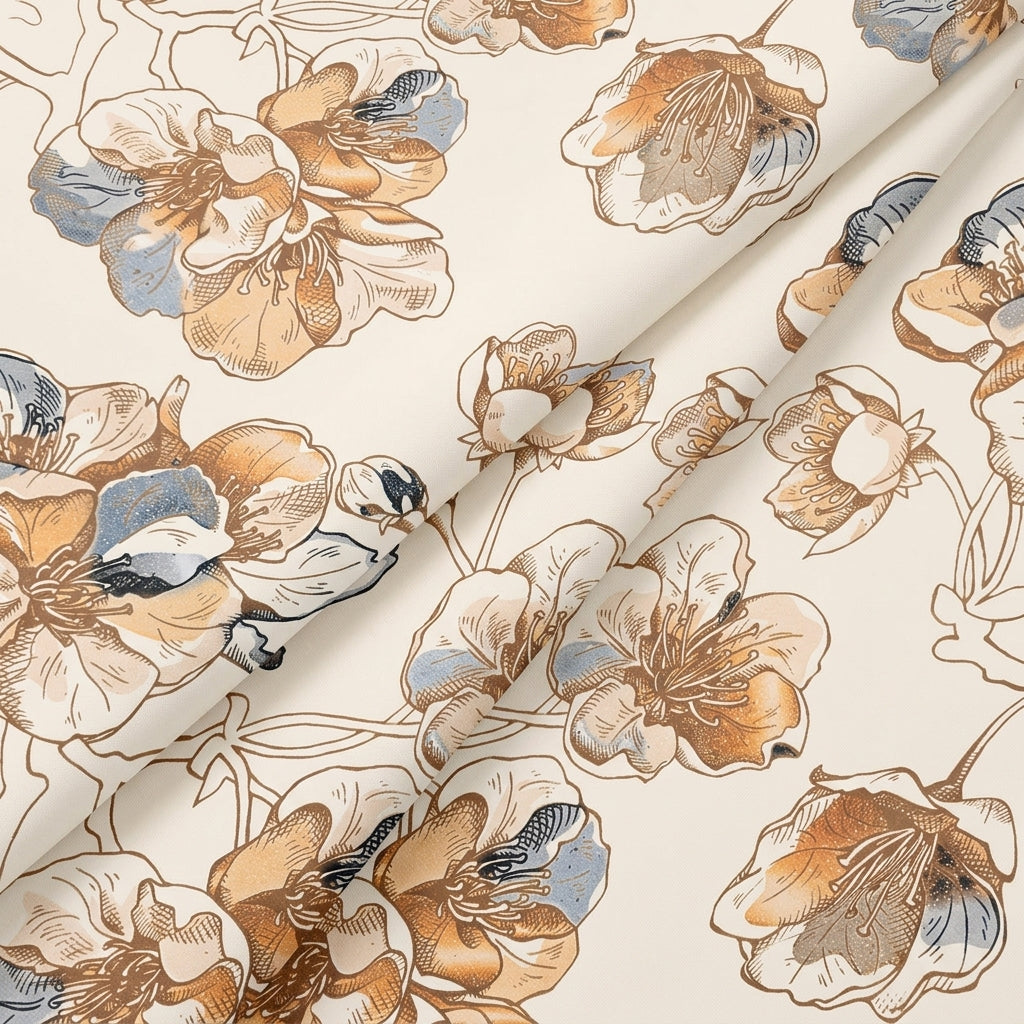 Folded Floral White Floral Satin Fabric