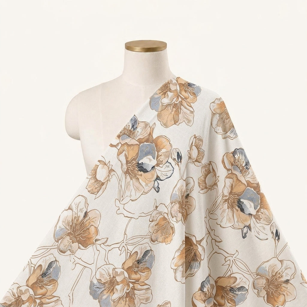 Floral White Floral Satin Fabric Draped as a saree