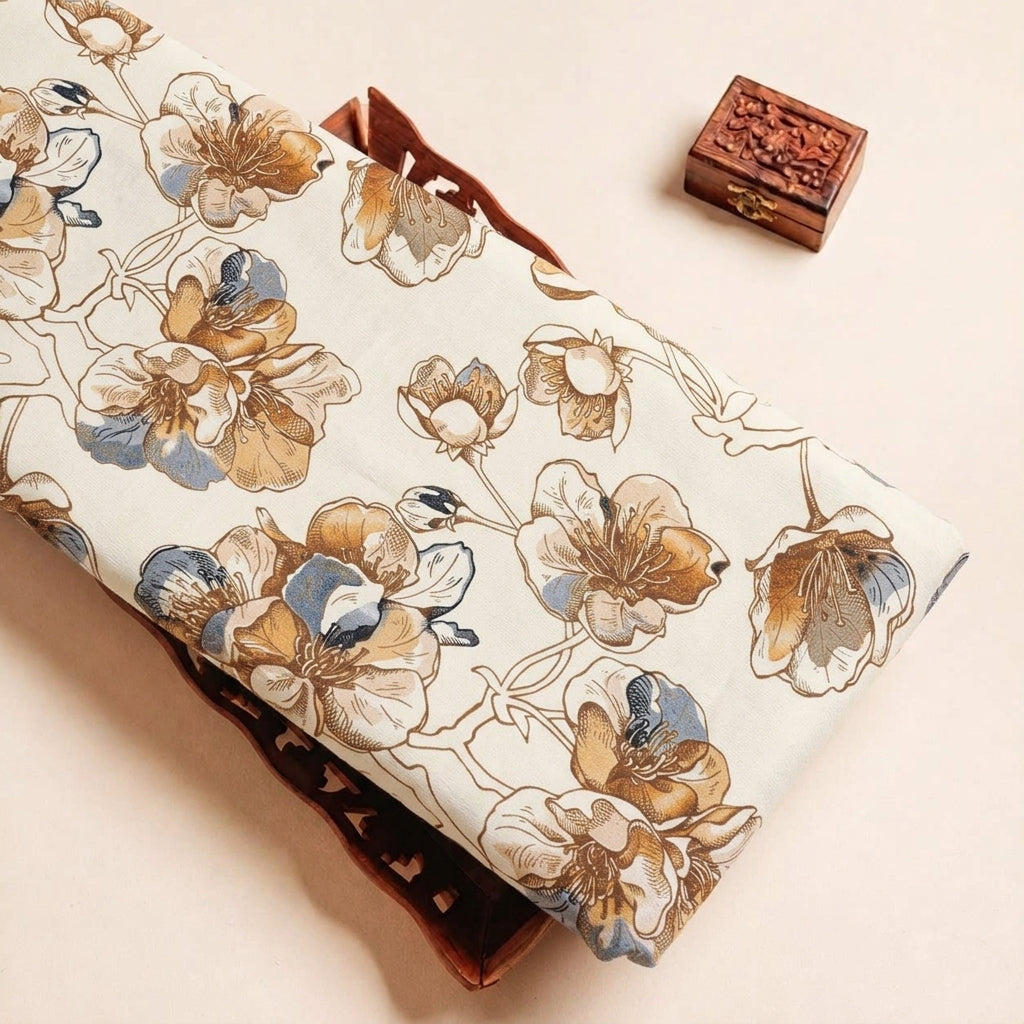Folded White Floral Satin Fabric Highlighting and Texture