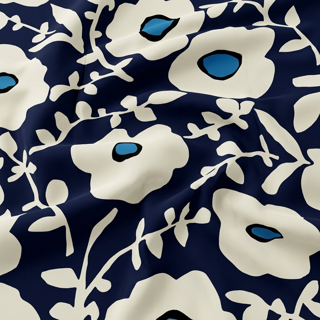 Swirled Floral Black Floral Satin Fabric