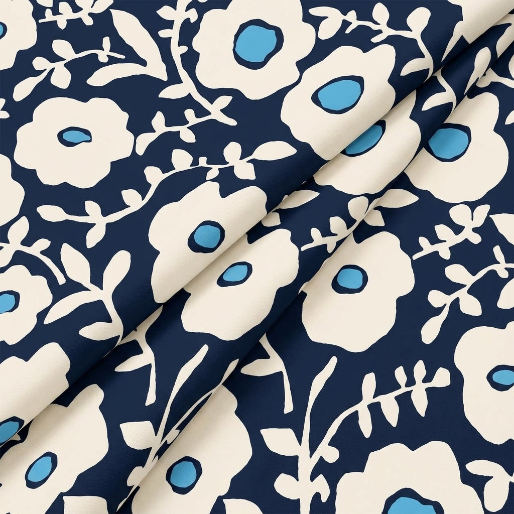 Folded Floral Black Floral Satin Fabric