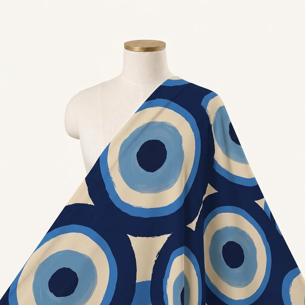 Printed Blue Printed Satin Fabric Draped as a saree
