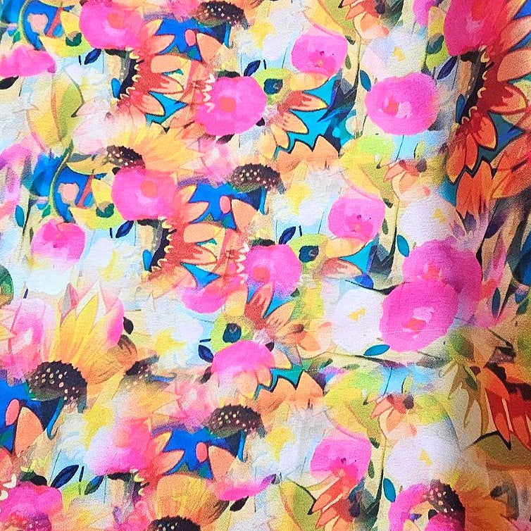 Pink Floral Satin Fabric - EC14147 - EC14147 - Flat fabric