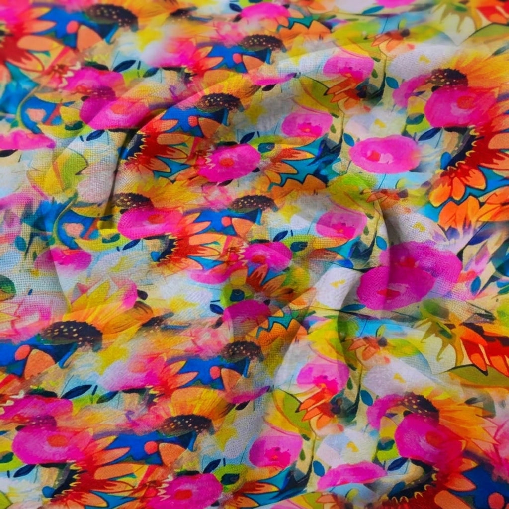 Swirled Floral Pink Floral Satin Fabric