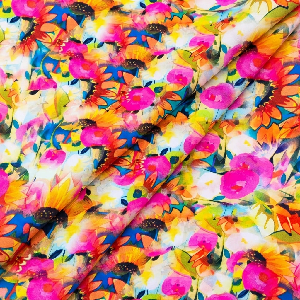 Folded Floral Pink Floral Satin Fabric
