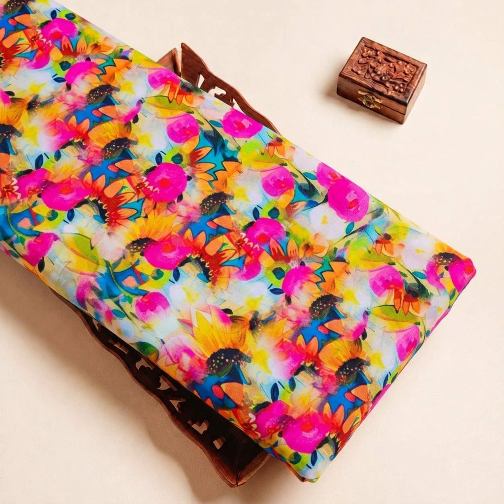 Folded Pink Floral Satin Fabric Highlighting and Texture