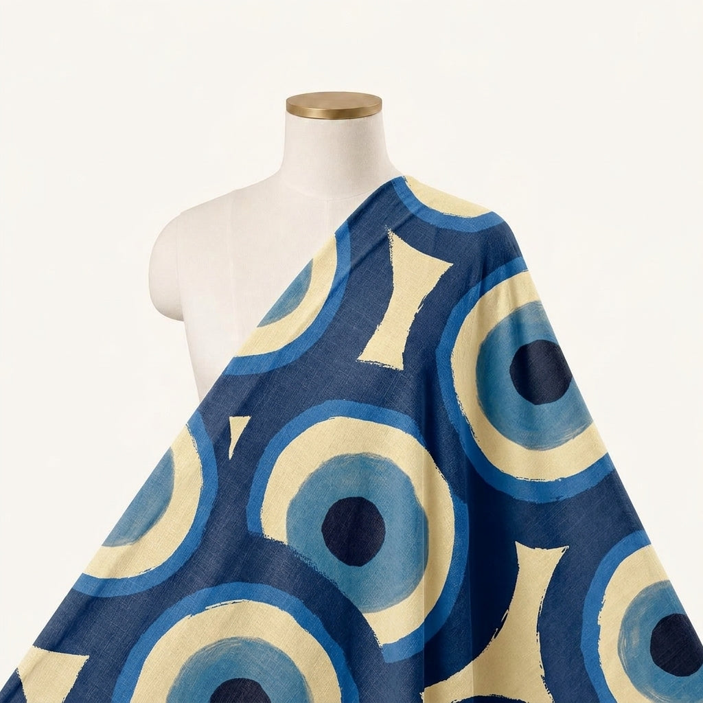 Printed Blue Printed Georgette Fabric Draped as a saree