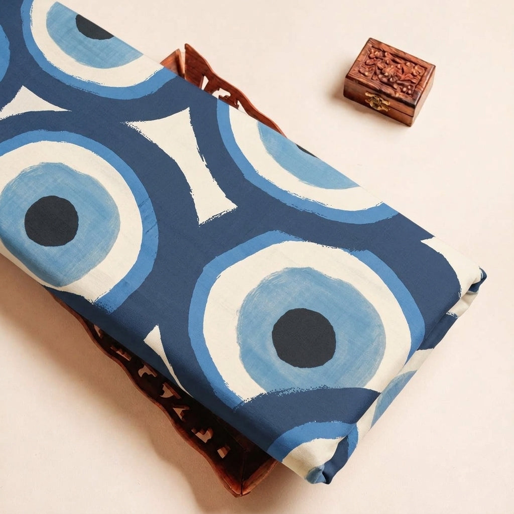Folded Blue Printed Georgette Fabric Highlighting and Texture