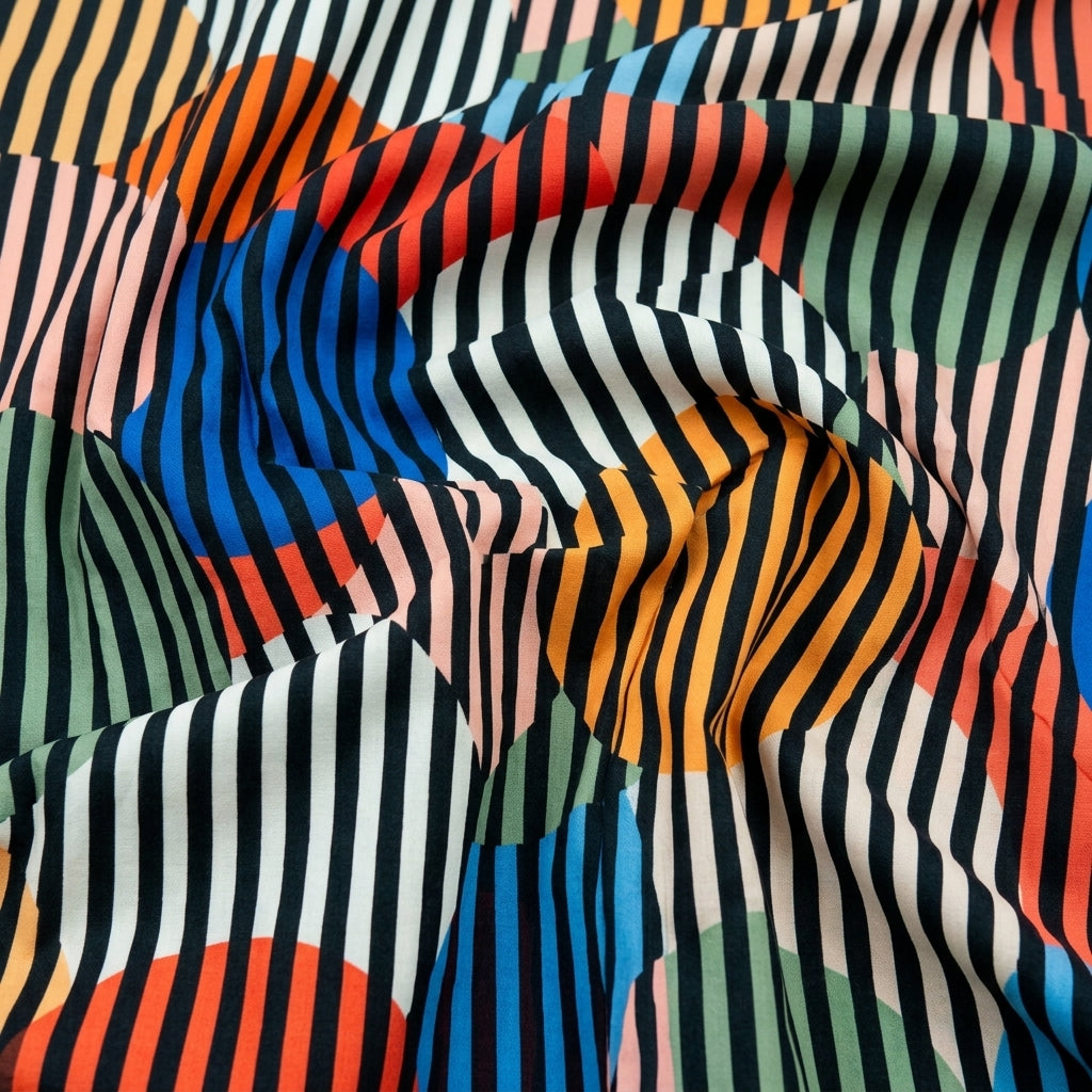 Swirled Stripes Multicolor Stripes Georgette Fabric