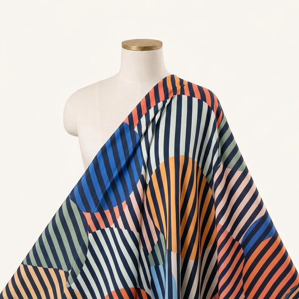 Stripes Multicolor Stripes Georgette Fabric Draped as a saree