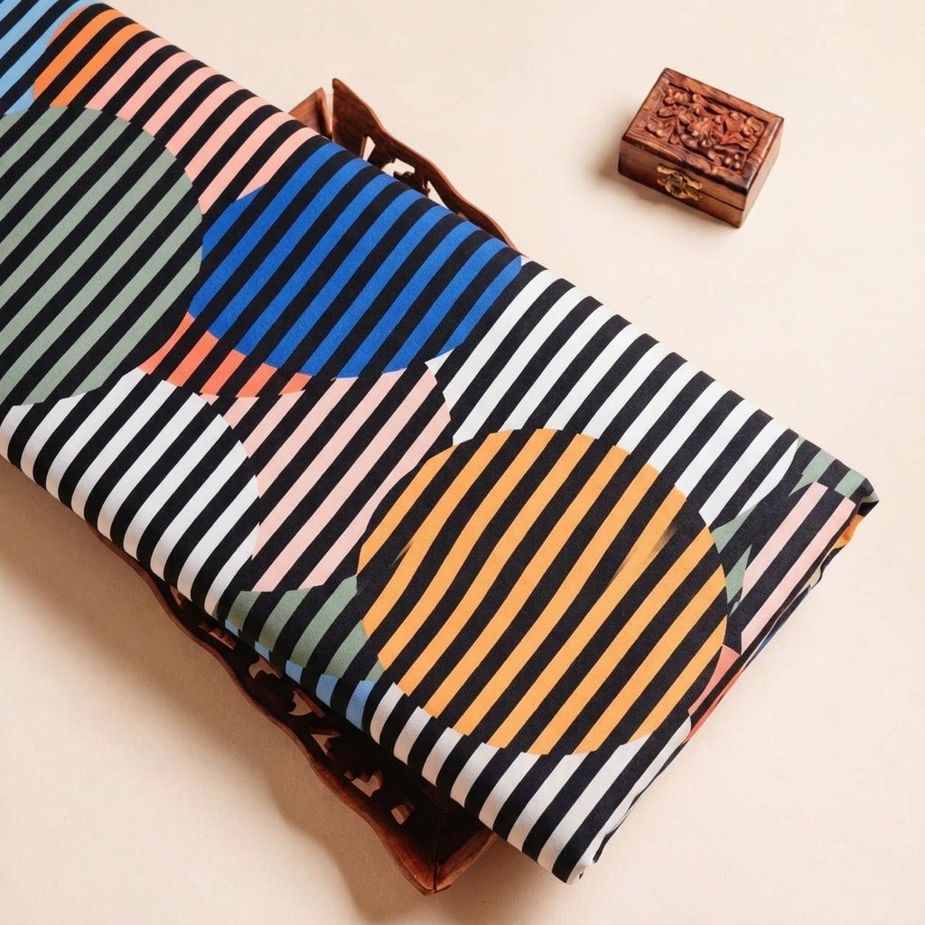 Folded Multicolor Stripes Georgette Fabric Highlighting and Texture