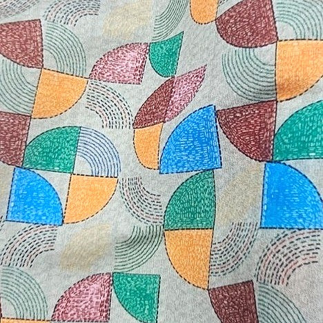 Green Abstract Tussar Fabric, laid flat