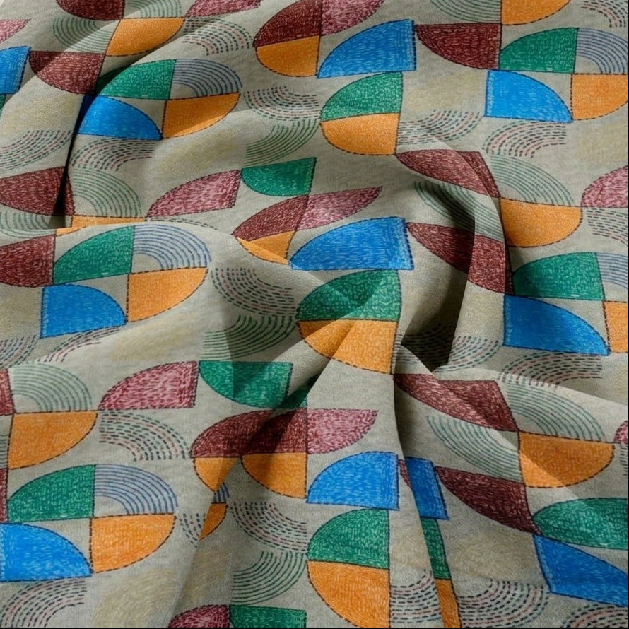 Swirled Green Abstract Tussar Fabric Showing Drape