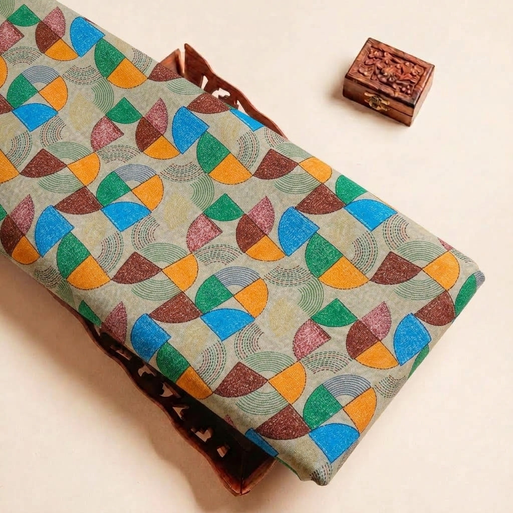 Folded Green Abstract Tussar Fabric Highlighting Texture