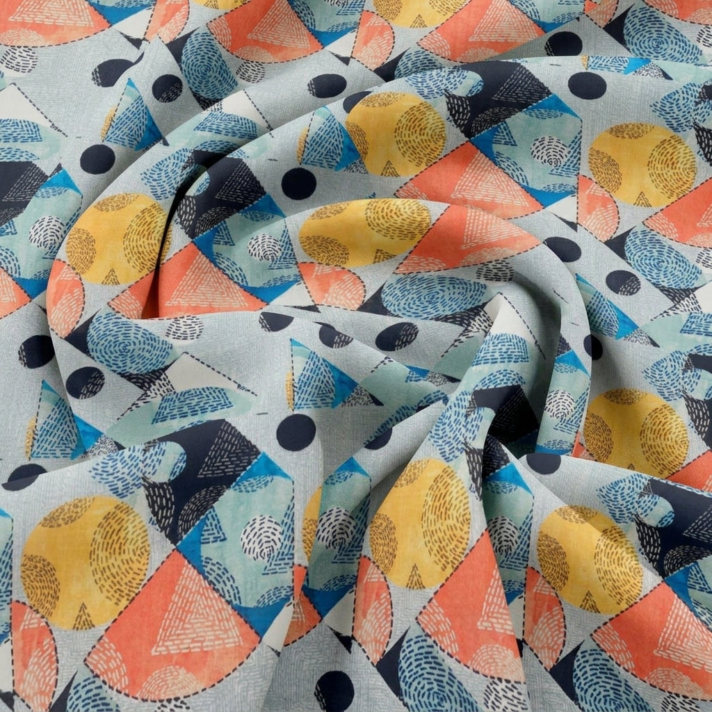 Swirled Blue Abstract Tussar Fabric Showing Drape