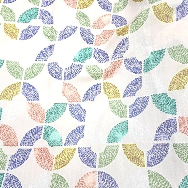 White Abstract Tussar Fabric, laid flat