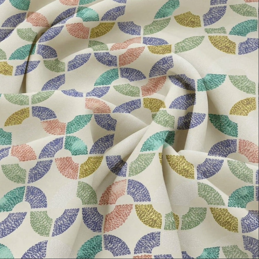 Swirled White Abstract Tussar Fabric Showing Drape