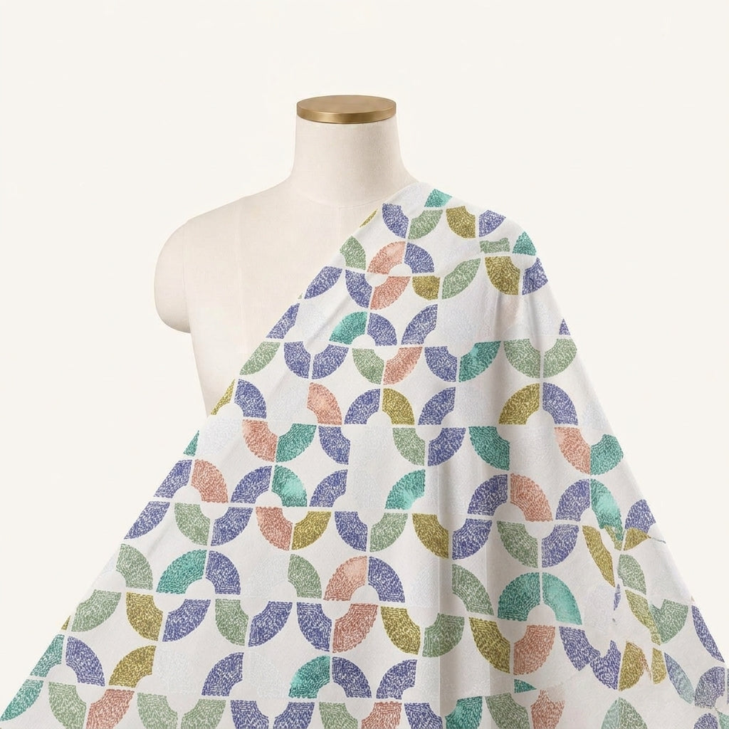 White Abstract Tussar Fabric Draped as a saree