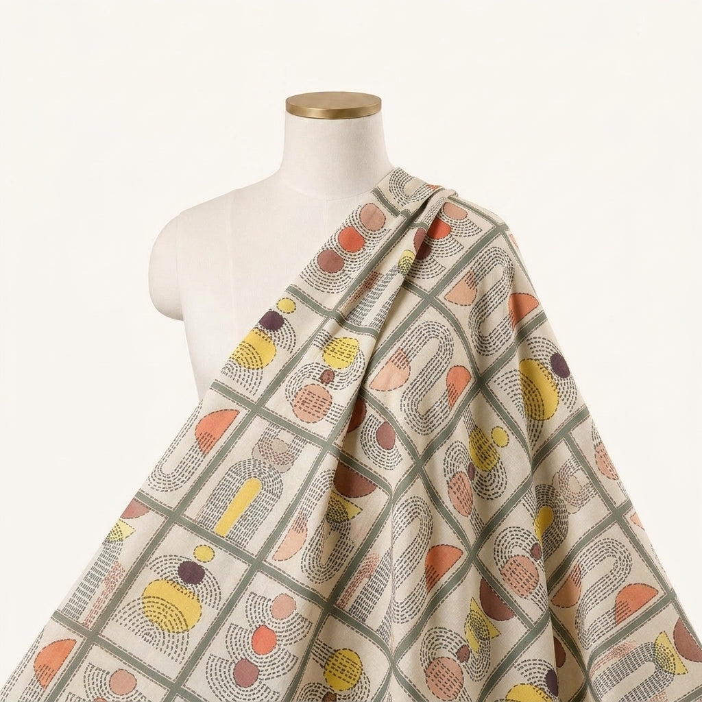 White Abstract Tussar Fabric Draped as a saree