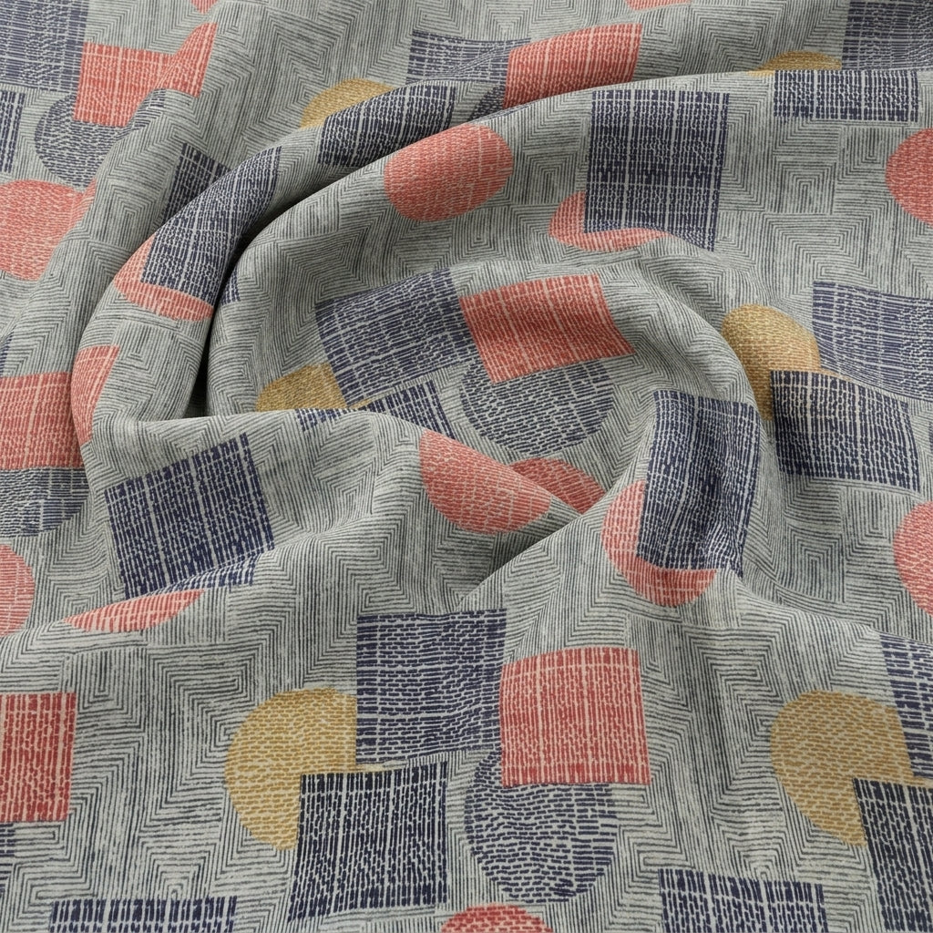 Blue Abstract Tussar Fabric, swirled to show the drape