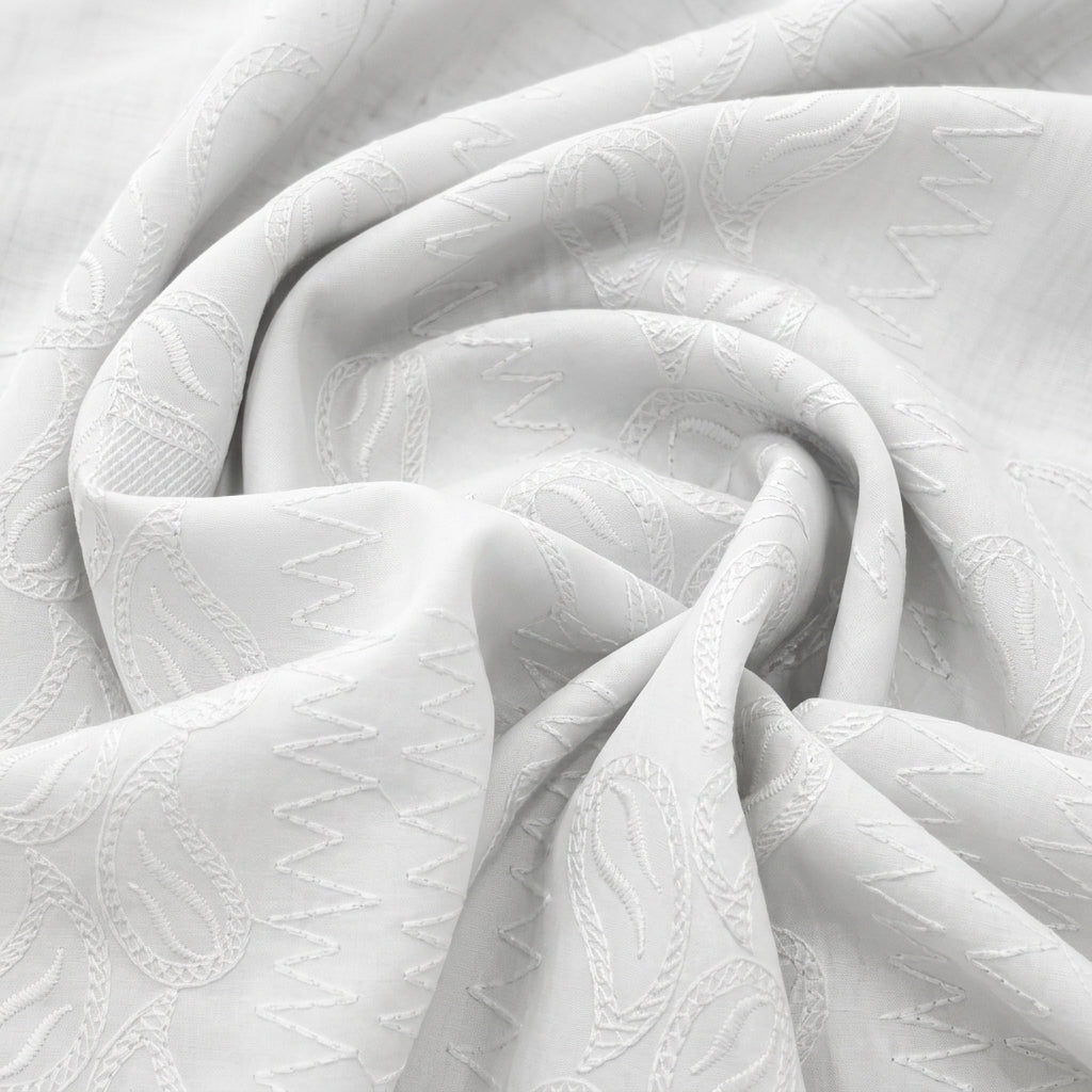 Swirled Embroidery White Embroidery Cotton Fabric
