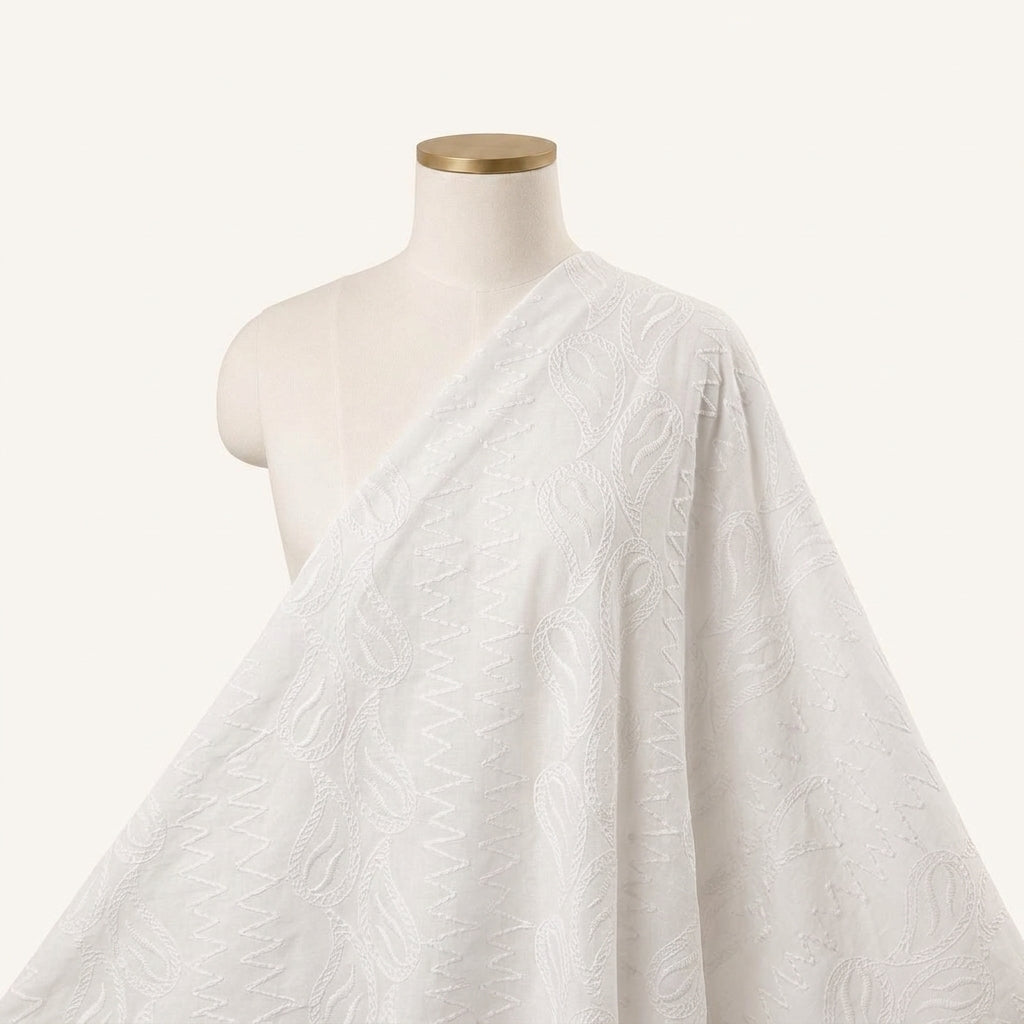 Embroidery White Embroidery Cotton Fabric Draped as a saree