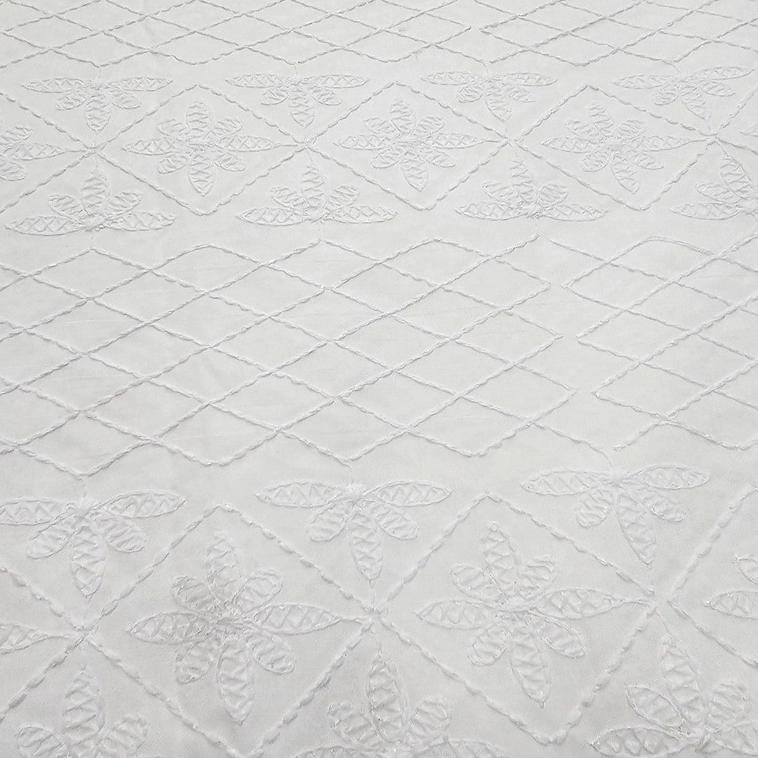 White Embroidery Cotton Fabric - EC14228