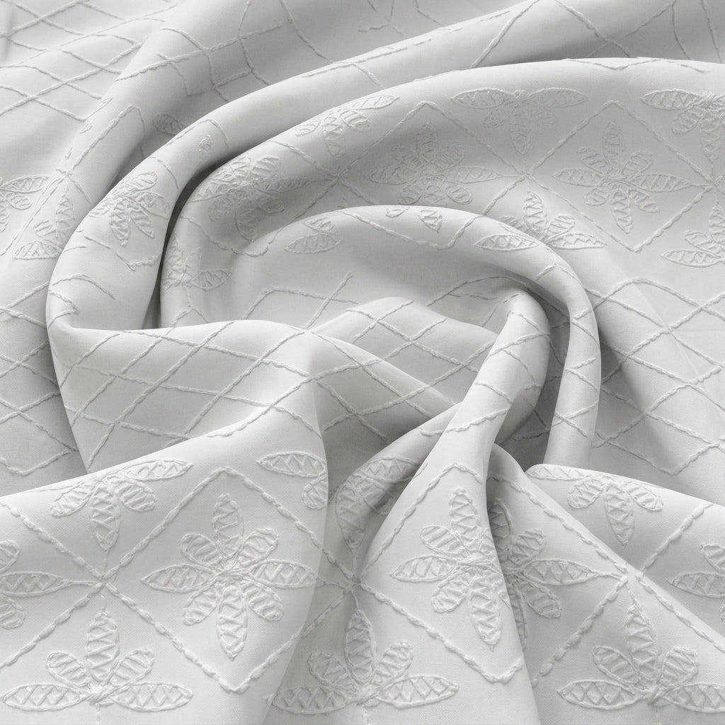 White Embroidery Cotton Fabric - EC14228