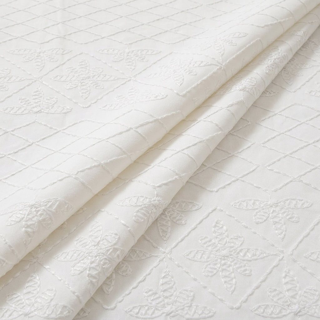 White Embroidery Cotton Fabric - EC14228