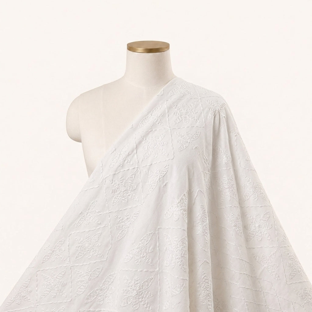 White Embroidery Cotton Fabric - EC14228