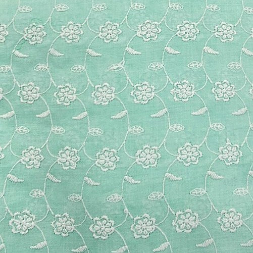 Green Embroidery Cotton Fabric - EC14237 - EC14237 - Flat fabric