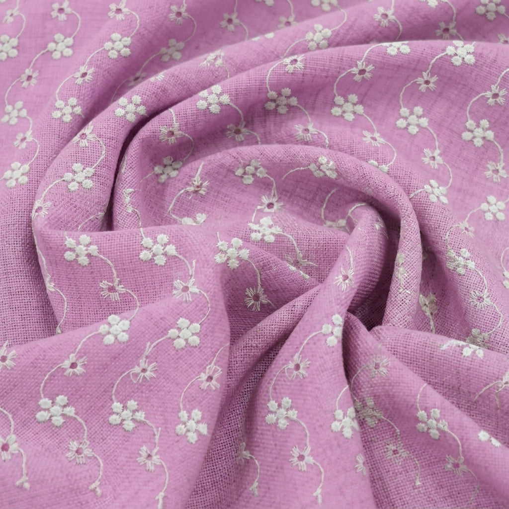 Swirled Embroidery Pink Embroidery Cotton Fabric