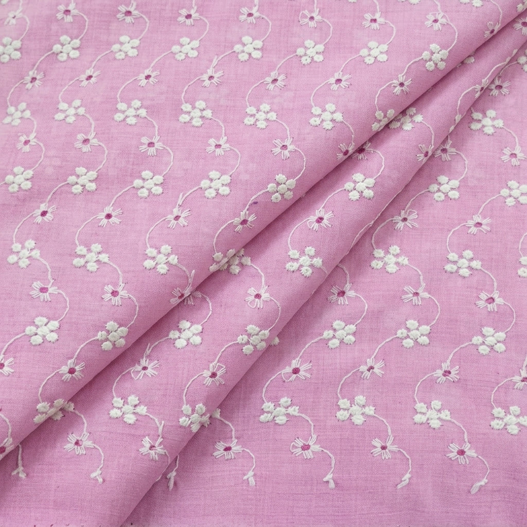 Folded Embroidery Pink Embroidery Cotton Fabric